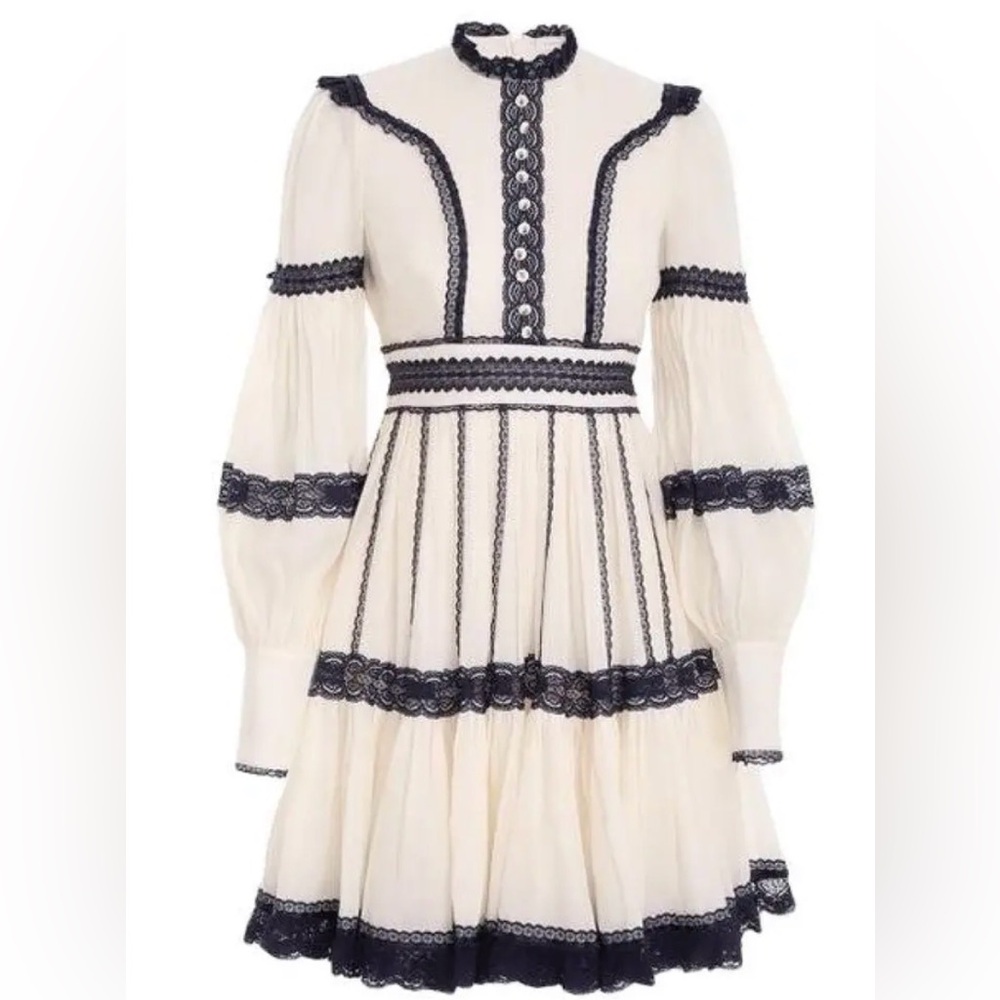 Zimmermann Cream Dress with Black Lace Trim